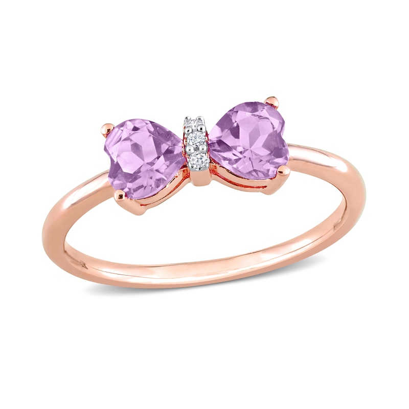 5.0mm Heart-Shaped Amethyst and Diamond Accent Bow Ring in 10K Rose Gold|Peoples Jewellers