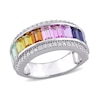 Thumbnail Image 0 of Baguette Multi-Colour Lab-Created Sapphire Channel-Set Band in Sterling Silver