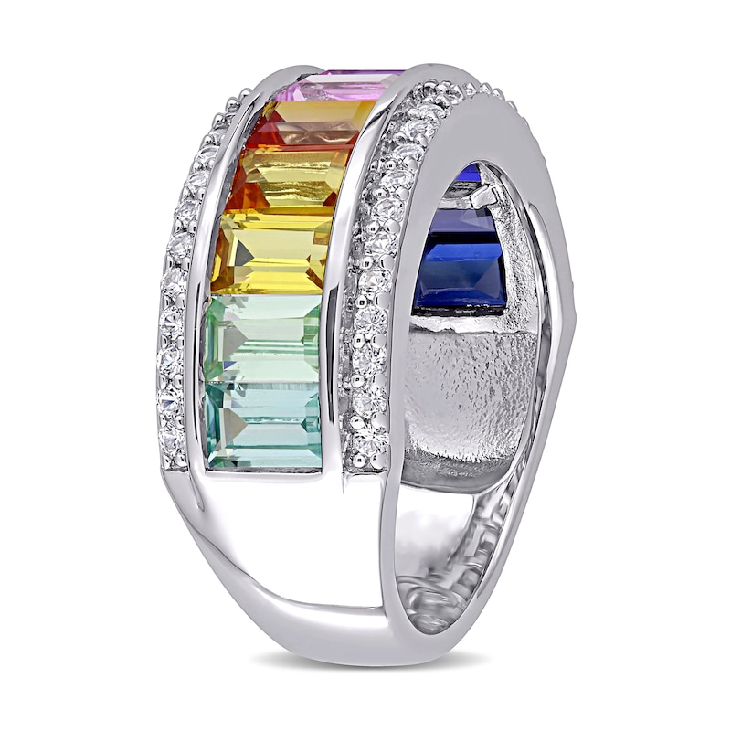 Baguette Multi-Colour Lab-Created Sapphire Channel-Set Band in Sterling Silver|Peoples Jewellers