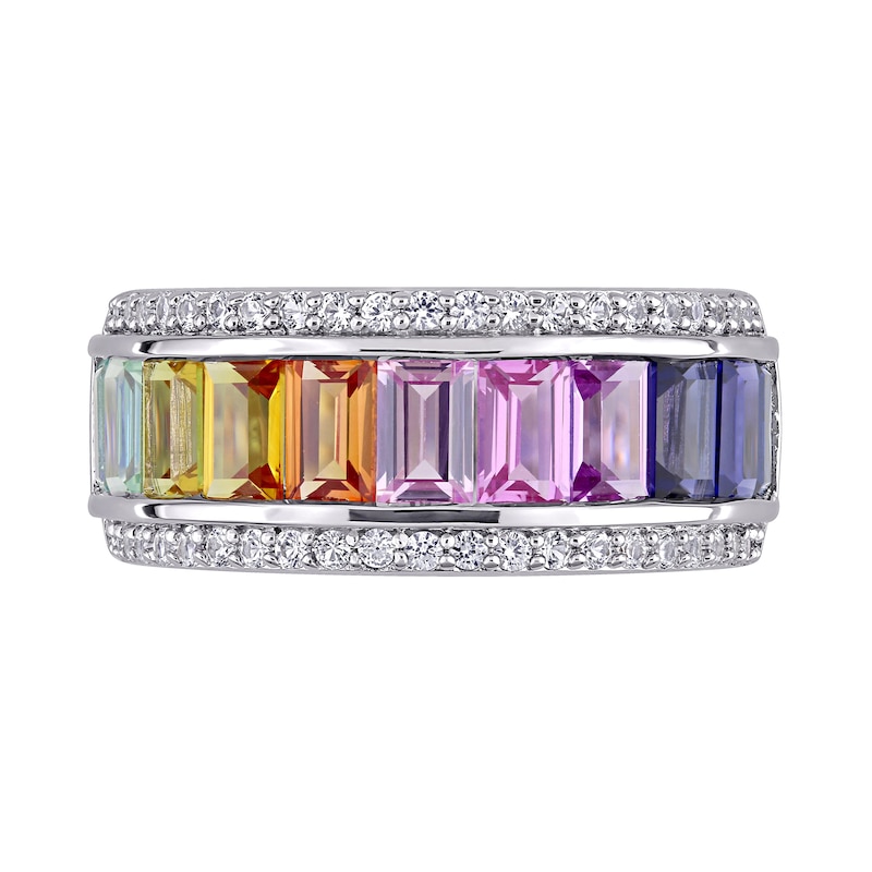 Baguette Multi-Colour Lab-Created Sapphire Channel-Set Band in Sterling Silver|Peoples Jewellers