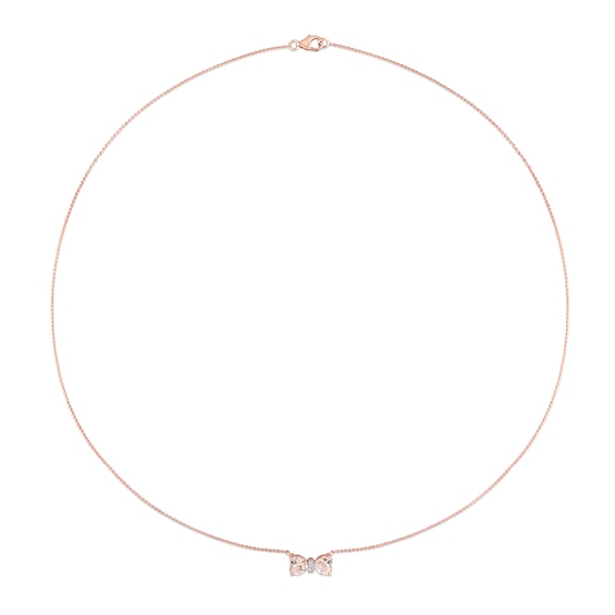 5.0mm Heart-Shaped Morganite and Diamond Accent Bow Necklace in 10K Rose Gold - 17"