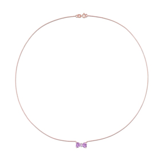 5.0mm Heart-Shaped Amethyst and Diamond Accent Bow Necklace in 10K Rose Gold - 17"