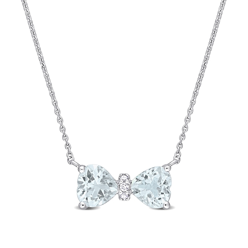 5.0mm Heart-Shaped Aquamarine and Diamond Accent Bow Necklace in 10K White Gold - 17"|Peoples Jewellers