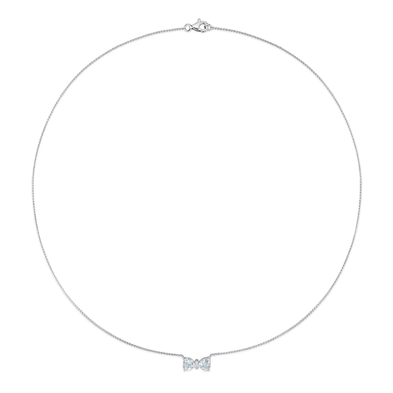 5.0mm Heart-Shaped Aquamarine and Diamond Accent Bow Necklace in 10K White Gold - 17"