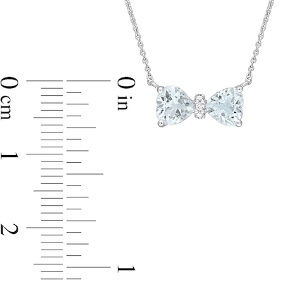 5.0mm Heart-Shaped Aquamarine and Diamond Accent Bow Necklace in 10K White Gold - 17"