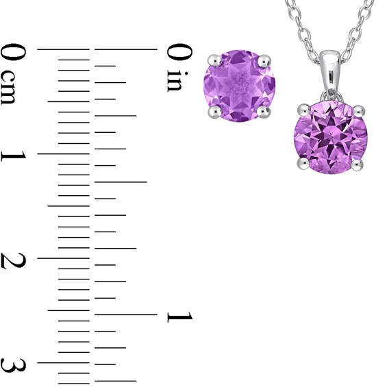 7.0mm Amethyst Solitaire Pendant and Stud Earrings Set in Sterling Silver