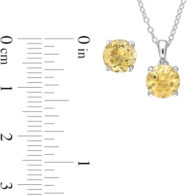 7.0mm Citrine Solitaire Pendant and Stud Earrings Set in Sterling Silver