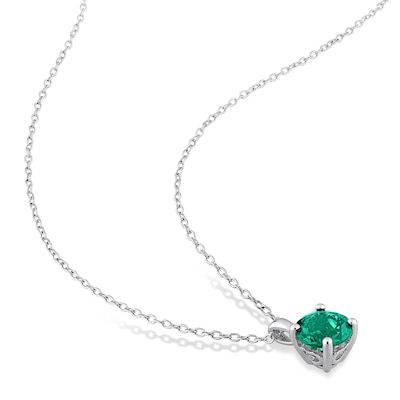 7.0mm Lab-Created Emerald Solitaire Pendant and Stud Earrings Set in Sterling Silver