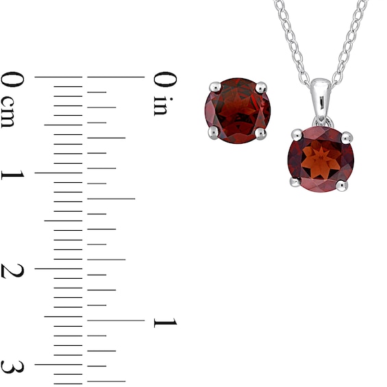 7.0mm Garnet Solitaire Pendant and Stud Earrings Set in Sterling Silver