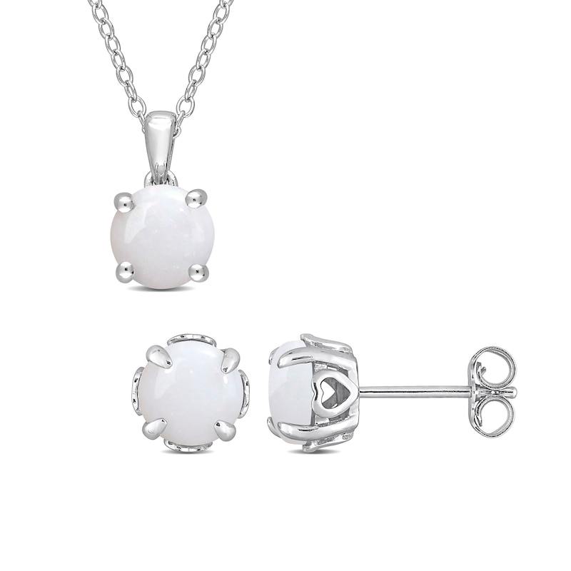 7.0mm Opal Solitaire Pendant and Stud Earrings Set in Sterling Silver|Peoples Jewellers