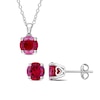 7.0mm Lab-Created Ruby Solitaire Pendant and Stud Earrings Set in Sterling Silver