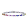 Oval Multi-Colour Lab-Created Sapphire and Diamond Accent Alternating Rainbow Line Bracelet in Sterling Silver - 7.25"