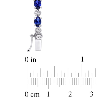 Oval Multi-Colour Lab-Created Sapphire and Diamond Accent Alternating Rainbow Line Bracelet in Sterling Silver - 7.25"