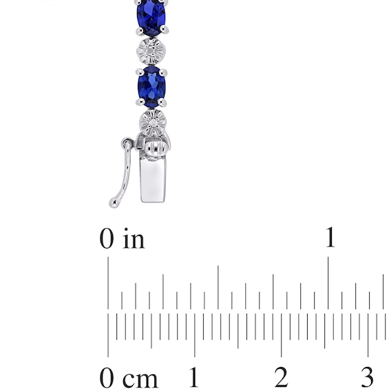 Oval Multi-Colour Lab-Created Sapphire and Diamond Accent Alternating Rainbow Line Bracelet in Sterling Silver - 7.25"