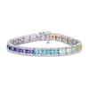 Thumbnail Image 0 of 3.0mm Princess-Cut Multi-Colour Lab-Created Sapphire Rainbow Triple-Row Tennis Bracelet in Sterling Silver