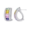 Thumbnail Image 0 of Baguette Multi-Colour Lab-Created Sapphire Triple-Row Hoop Earrings in Sterling Silver