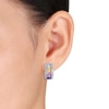 Thumbnail Image 1 of Baguette Multi-Colour Lab-Created Sapphire Triple-Row Hoop Earrings in Sterling Silver