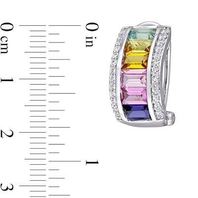 Baguette Multi-Colour Lab-Created Sapphire Triple-Row Hoop Earrings in Sterling Silver