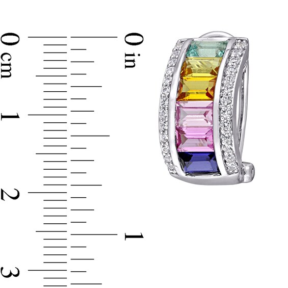 Baguette Multi-Colour Lab-Created Sapphire Triple-Row Hoop Earrings in Sterling Silver