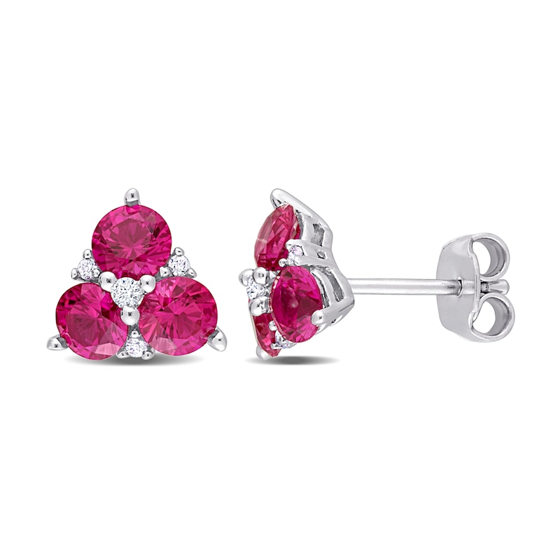 4.0mm Lab-Created Ruby and White Lab-Created Sapphire Stud Earrings in Sterling Silver|Peoples Jewellers