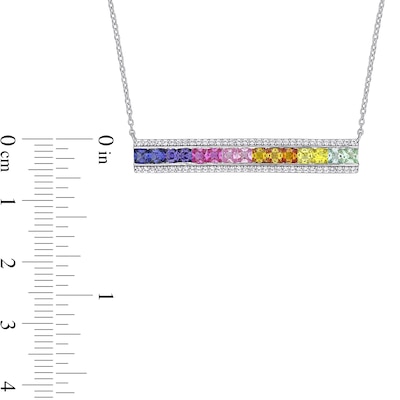 3.0mm Princess-Cut Multi-Colour Lab-Created Sapphire Rainbow Triple-Row Bar Necklace in Sterling Silver - 16"