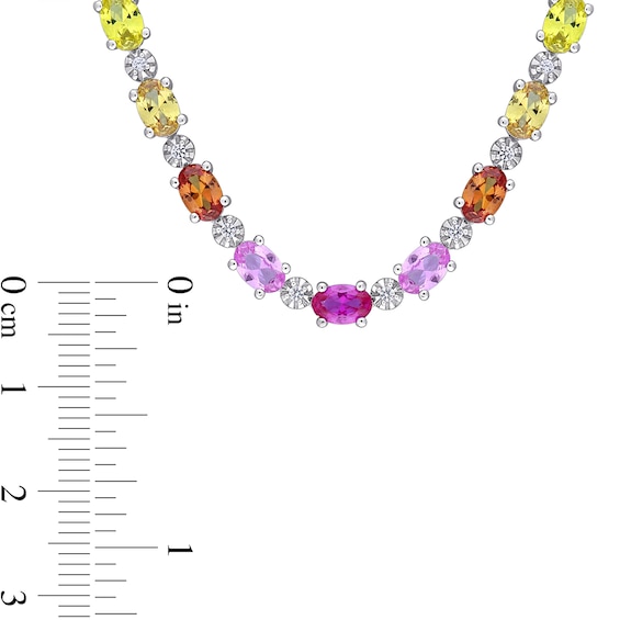 Oval Multi-Colour Lab-Created Sapphire Alternating Choker Necklace in Sterling Silver - 16"