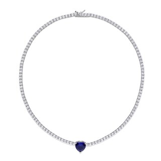 10.0mm Heart-Shaped Blue Lab-Created Sapphire and White Lab-Created Sapphire Necklace in Sterling Silver - 15"