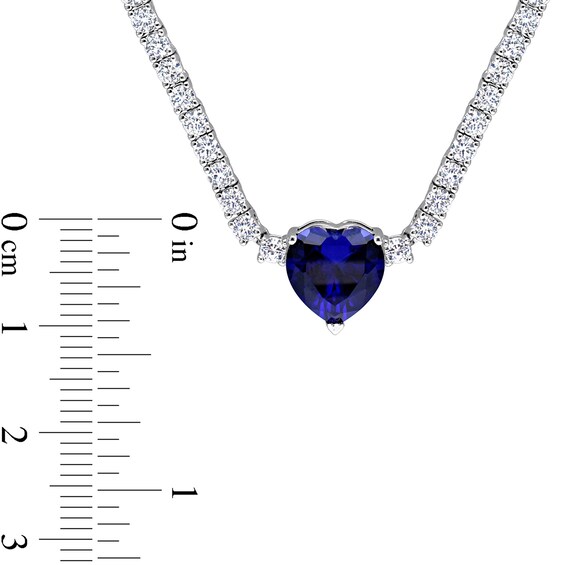 10.0mm Heart-Shaped Blue Lab-Created Sapphire and White Lab-Created Sapphire Necklace in Sterling Silver - 15"