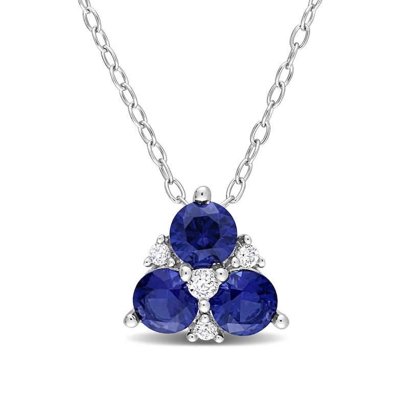 4.5mm Blue and White Lab-Created Sapphire Pendant in Sterling Silver|Peoples Jewellers