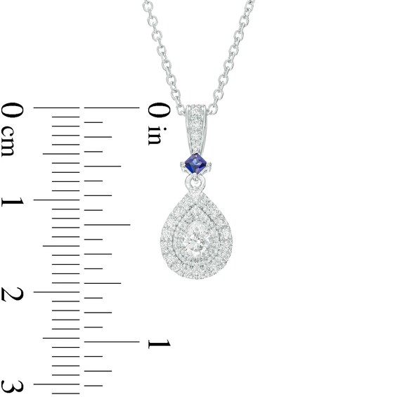 Vera Wang Love Collection 0.23 CT. T.W. Pear-Shaped Diamond and Blue Sapphire Pendant in 10K White Gold - 19"