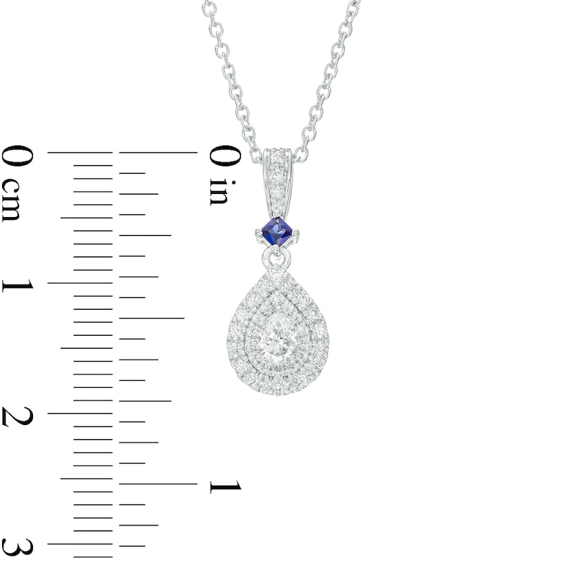 Vera Wang Love Collection 0.23 CT. T.W. Pear-Shaped Diamond and Blue Sapphire Pendant in 10K White Gold - 19"|Peoples Jewellers