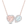 Heart-Shaped Morganite, Pear-Shaped Aquamarine, and 0.20 CT. T.W. Diamond Frame Pendant in 10K Rose Gold - 17"