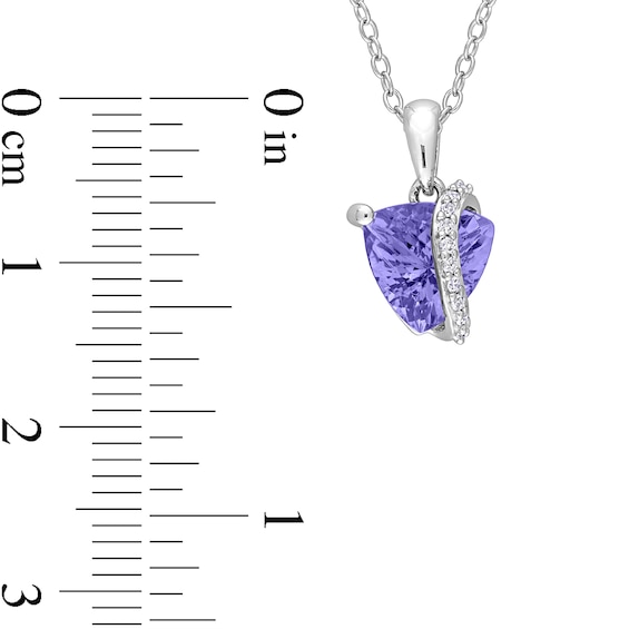 8.0mm Trillion-Cut Tanzanite and 0.04 CT. T.W. Diamond Ribbon Pendant in Sterling Silver 