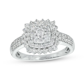 1.00 CT. T.W. Cushion-Shaped Multi-Diamond Starburst Frame Ring in 10K White Gold