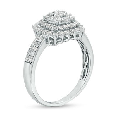 1.00 CT. T.W. Cushion-Shaped Multi-Diamond Starburst Frame Ring in 10K White Gold