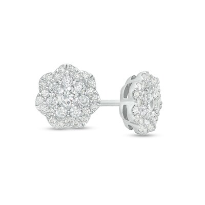 0.50 CT. T.W. Multi-Diamond Flower Stud Earrings in 10K White Gold