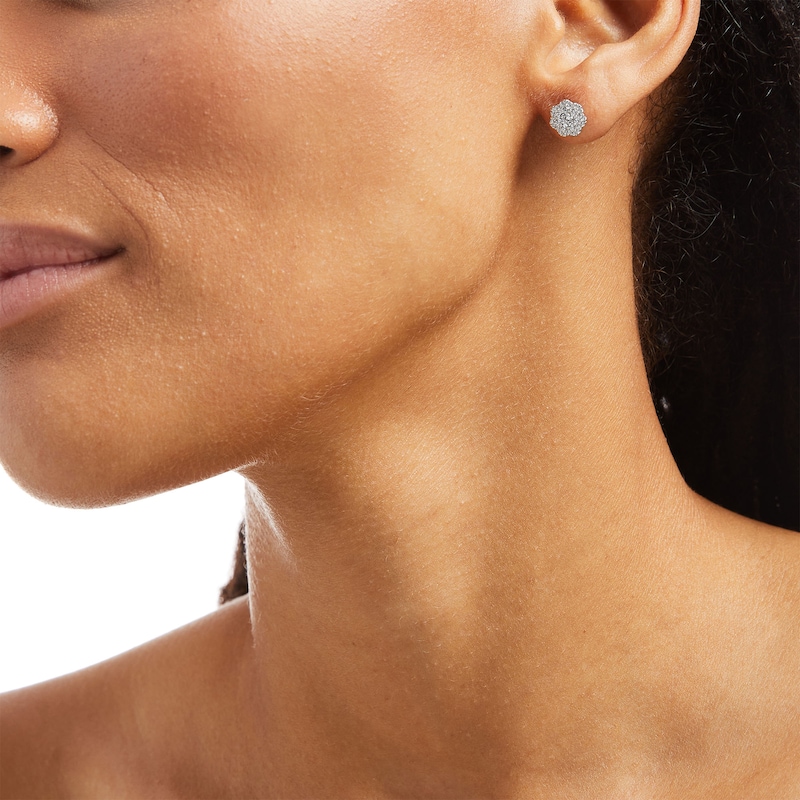 0.50 CT. T.W. Multi-Diamond Flower Stud Earrings in 10K White Gold|Peoples Jewellers