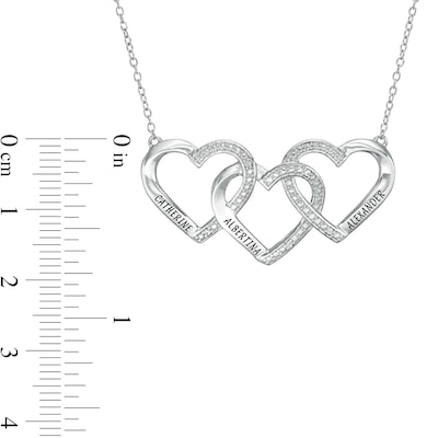 Mother's Diamond Accent Beaded Engravable Interlocking Hearts Necklace in Sterling Silver (3 Lines)