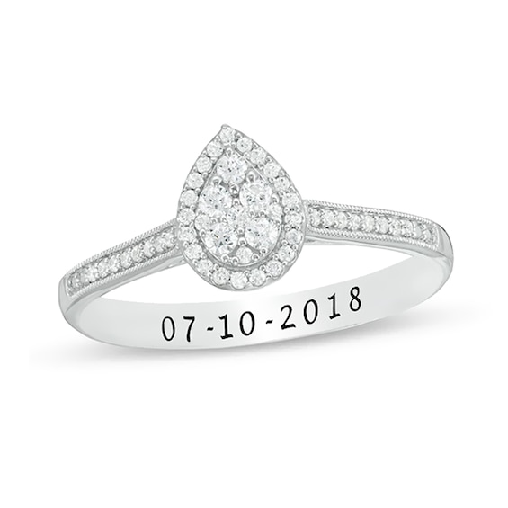 0.18 CT. T.W. Pear-Shaped Multi-Diamond Frame Engravable Promise Ring in 10K White Gold (1 Line)