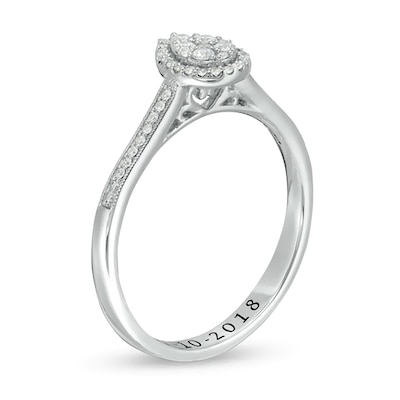 0.18 CT. T.W. Pear-Shaped Multi-Diamond Frame Engravable Promise Ring in 10K White Gold (1 Line)