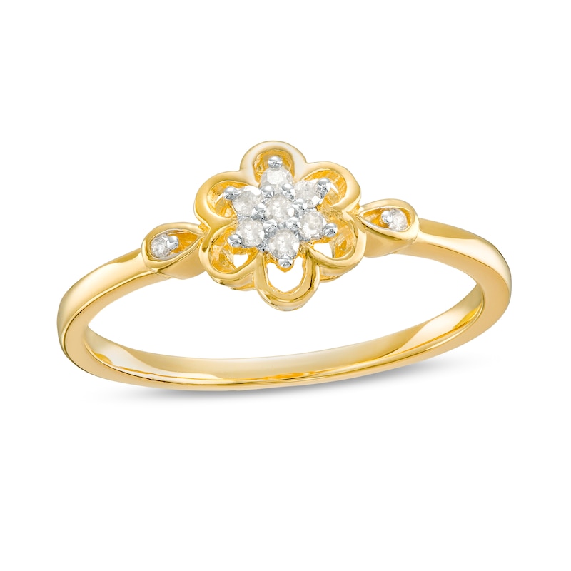 0.08 CT. T.W. Diamond Flower Promise Ring in Sterling Silver with Gold-Tone Flash Plate|Peoples Jewellers