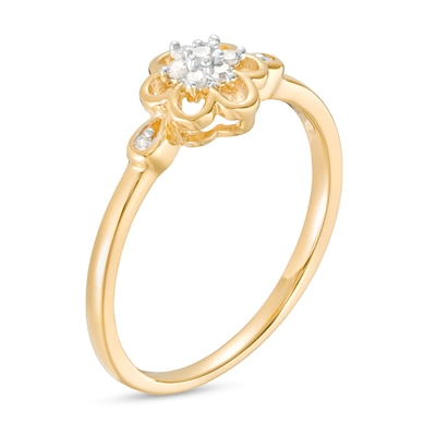 0.08 CT. T.W. Diamond Flower Promise Ring in Sterling Silver with Gold-Tone Flash Plate