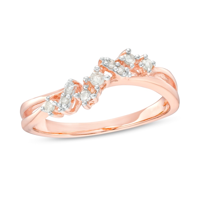 0.16 CT. T.W. Diamond Crossover Split Shank Promise Ring in Sterling Silver with Rose-Tone Flash Plate|Peoples Jewellers