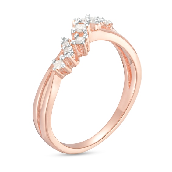 0.16 CT. T.W. Diamond Crossover Split Shank Promise Ring in Sterling Silver with Rose-Tone Flash Plate