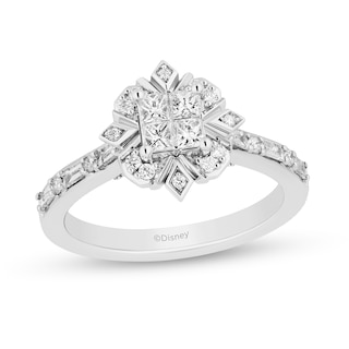 Enchanted Disney Elsa 0.58 CT. T.W. Quad Princess-Cut Diamond Frame Snowflake Engagement Ring in 14K White Gold