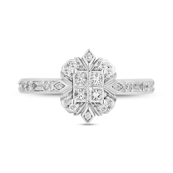 Enchanted Disney Elsa 0.58 CT. T.W. Quad Princess-Cut Diamond Frame Snowflake Engagement Ring in 14K White Gold