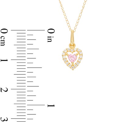 Child's 3.0mm Heart-Shaped Pink Cubic Zirconia Open Frame Pendant in 10K Gold – 15"