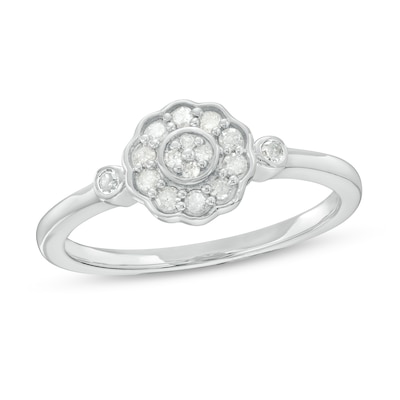 0.21 CT. T.W. Diamond Flower Frame Promise Ring in Sterling Silver