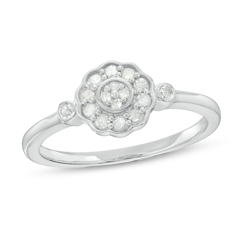 0.21 CT. T.W. Diamond Flower Frame Promise Ring in Sterling Silver|Peoples Jewellers