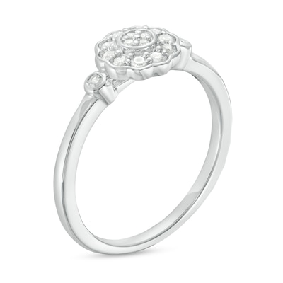 0.21 CT. T.W. Diamond Flower Frame Promise Ring in Sterling Silver